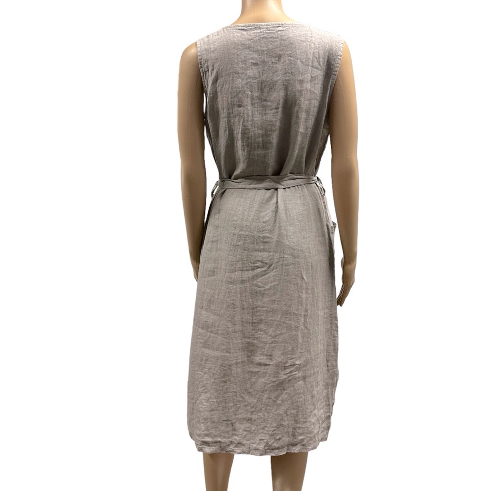 Linen Terzo Millenio Imported from Italy Gray Tie Belted Double Pocket Dress S - Picture 2 of 11